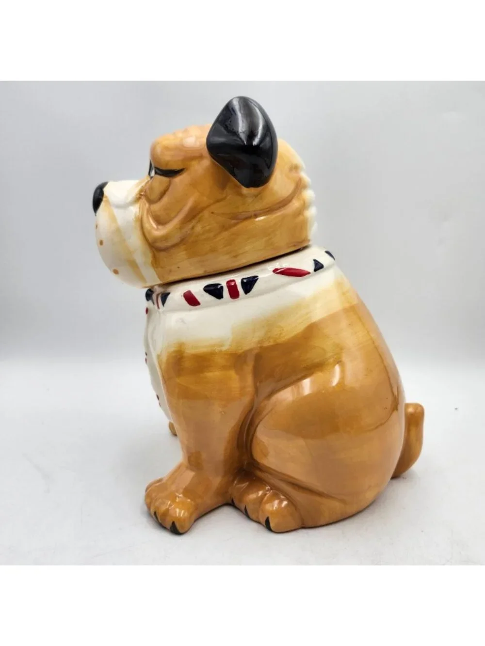 Hannington British Bulldog Ceramic Cookie Dog Biscuit Treats Jar Union Jack Neck